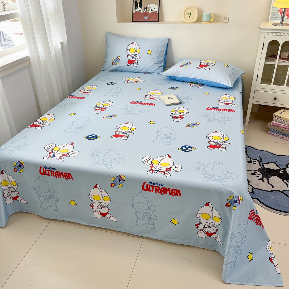 91家纺网 家纺一手货源 找家纺 孩子王家纺 2025春夏新款卡通全棉纯棉正版授权小版奥特曼-三丽鸥A版床单单床单(含防伪码） 光之超人