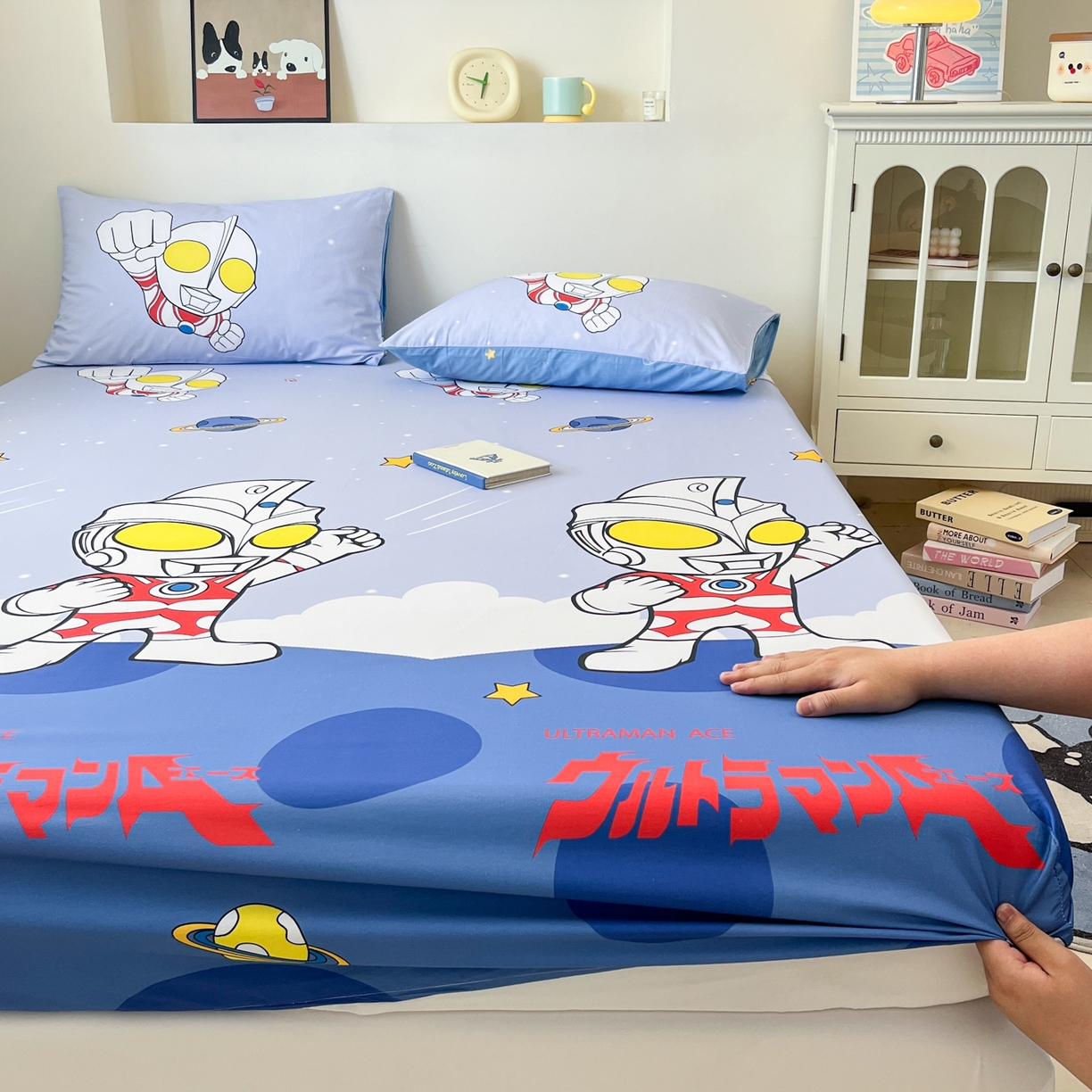 孩子王家纺 2025春夏新款卡通全棉纯棉正版授权小版奥特曼-三丽鸥A版床笠单床笠(含防伪码） 法王艾斯