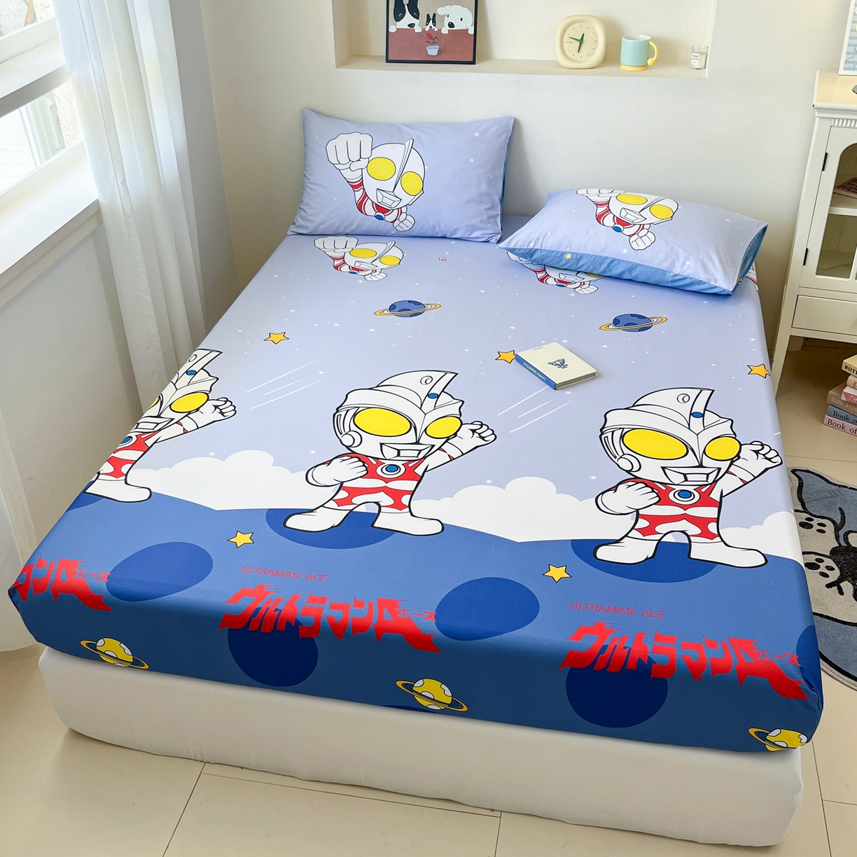 91家纺网 家纺一手货源 找家纺 孩子王家纺 2025春夏新款卡通全棉纯棉正版授权小版奥特曼-三丽鸥A版床笠单床笠(含防伪码） 法王艾斯