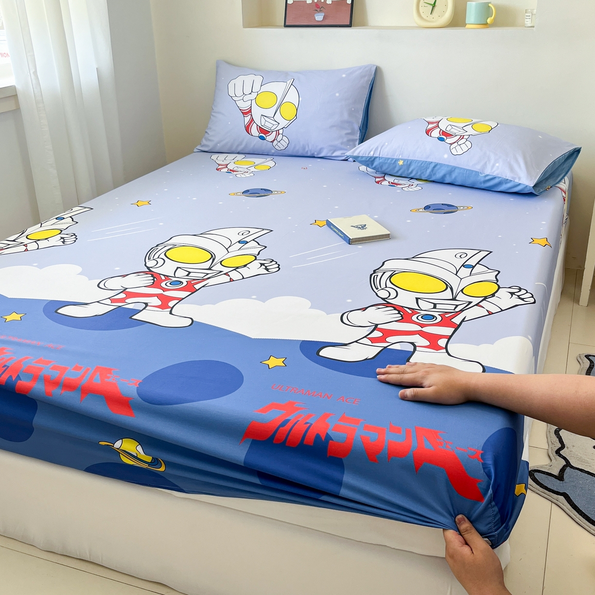 91家纺网 家纺一手货源 找家纺 孩子王家纺 2025春夏新款卡通全棉纯棉正版授权小版奥特曼-三丽鸥A版床笠单床笠(含防伪码） 法王艾斯