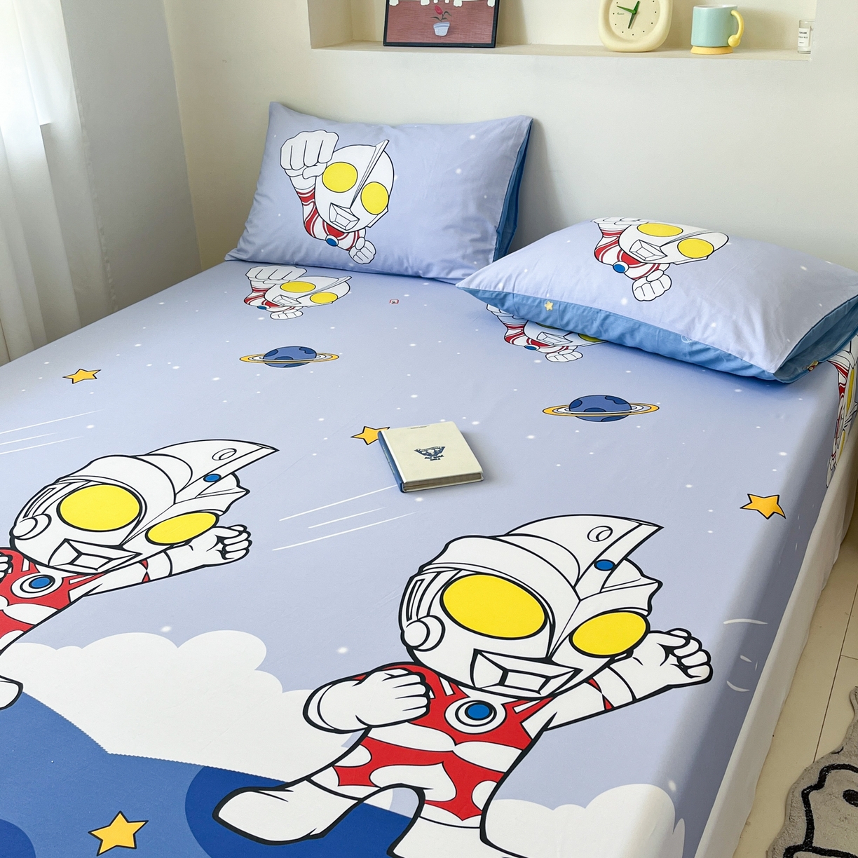 91家纺网 家纺一手货源 找家纺 孩子王家纺 2025春夏新款卡通全棉纯棉正版授权小版奥特曼-三丽鸥A版床笠单床笠(含防伪码） 法王艾斯