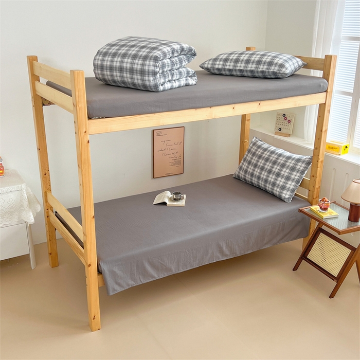 91家纺网 家纺一手货源 找家纺 多品家纺 2025春夏新款超柔水洗棉学生宿舍三件套 简约格