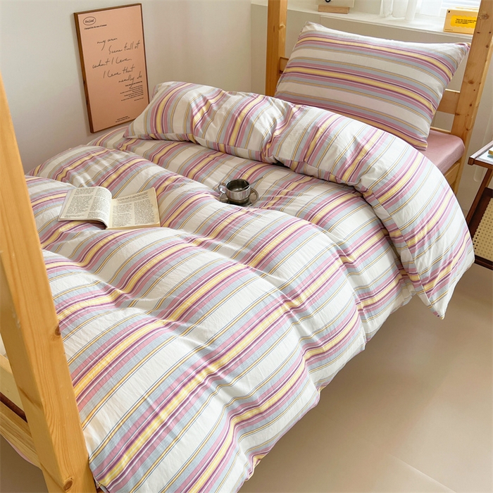 91家纺网 家纺一手货源 找家纺 多品家纺 2025春夏新款超柔水洗棉学生宿舍三件套 焦糖甜心