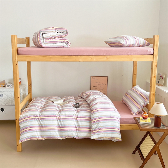 91家纺网 家纺一手货源 找家纺 多品家纺 2025春夏新款超柔水洗棉学生宿舍三件套 焦糖甜心