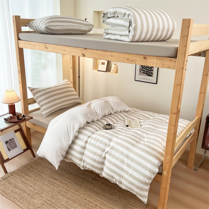 91家纺网 家纺一手货源 找家纺 多品家纺 2025春夏新款超柔水洗棉学生宿舍三件套 暮落浅咖