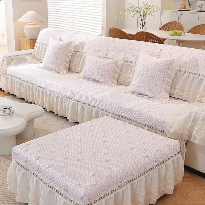 91家纺网 家纺一手货源 找家纺 共鸣沙发垫 2025新款夏凉蝴蝶结沙发直排沙发垫 蝴蝶结浅粉