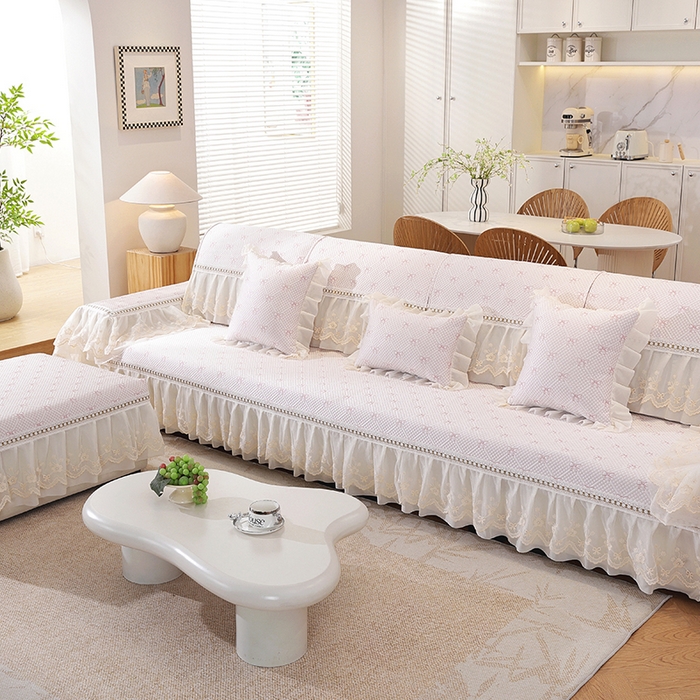 91家纺网 家纺一手货源 找家纺 共鸣沙发垫 2025新款夏凉蝴蝶结沙发直排沙发垫 蝴蝶结浅粉