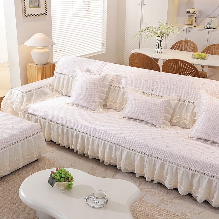 91家纺网 家纺一手货源 找家纺 共鸣沙发垫 2025新款夏凉蝴蝶结沙发直排沙发垫 蝴蝶结浅粉