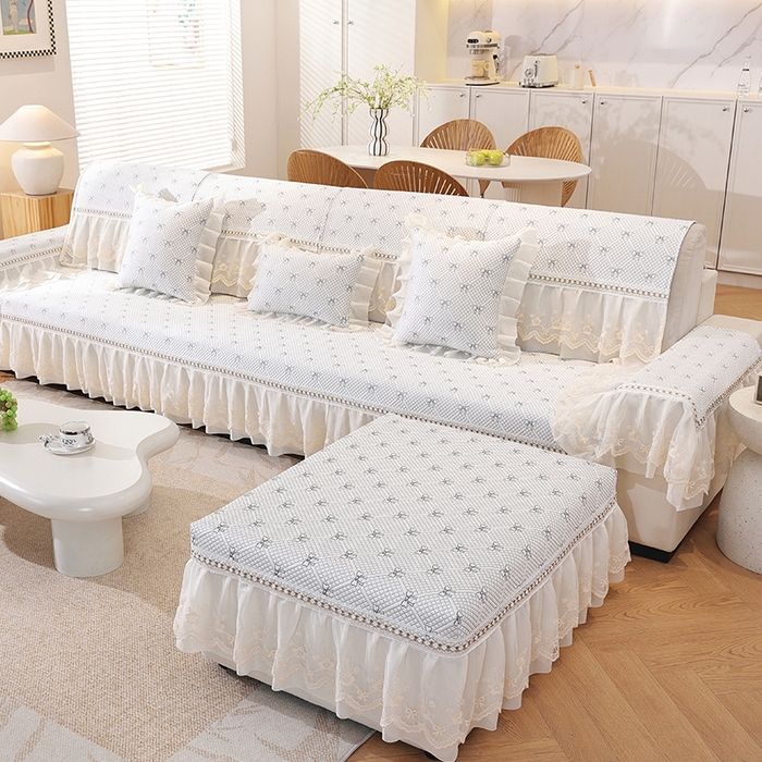 91家纺网 家纺一手货源 找家纺 共鸣沙发垫 2025新款夏凉蝴蝶结沙发直排沙发垫 蝴蝶结浅灰