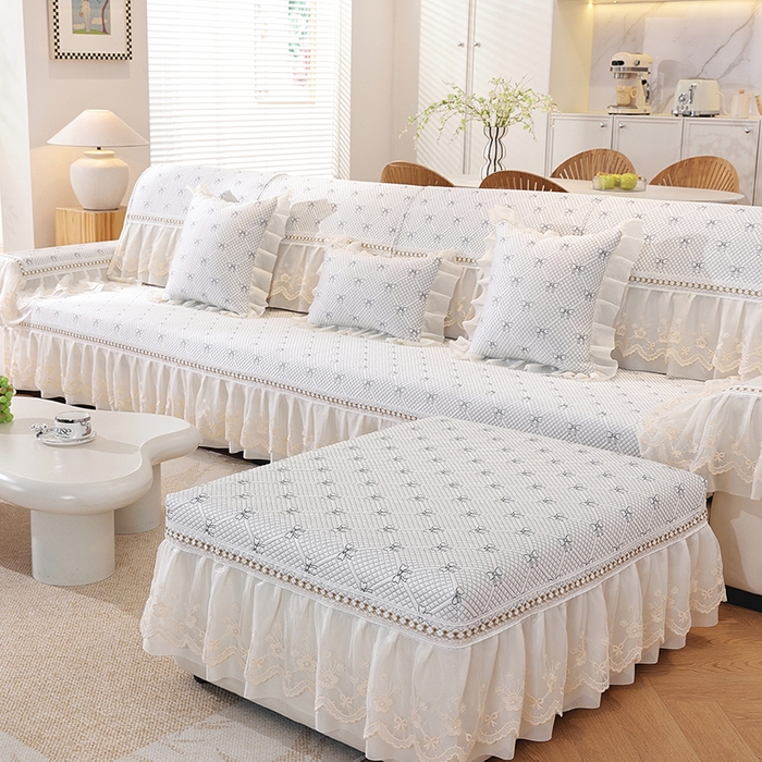 91家纺网 家纺一手货源 找家纺 共鸣沙发垫 2025新款夏凉蝴蝶结沙发直排沙发垫 蝴蝶结浅灰