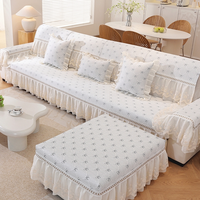 91家纺网 家纺一手货源 找家纺 共鸣沙发垫 2025新款夏凉蝴蝶结沙发直排沙发垫 蝴蝶结浅灰