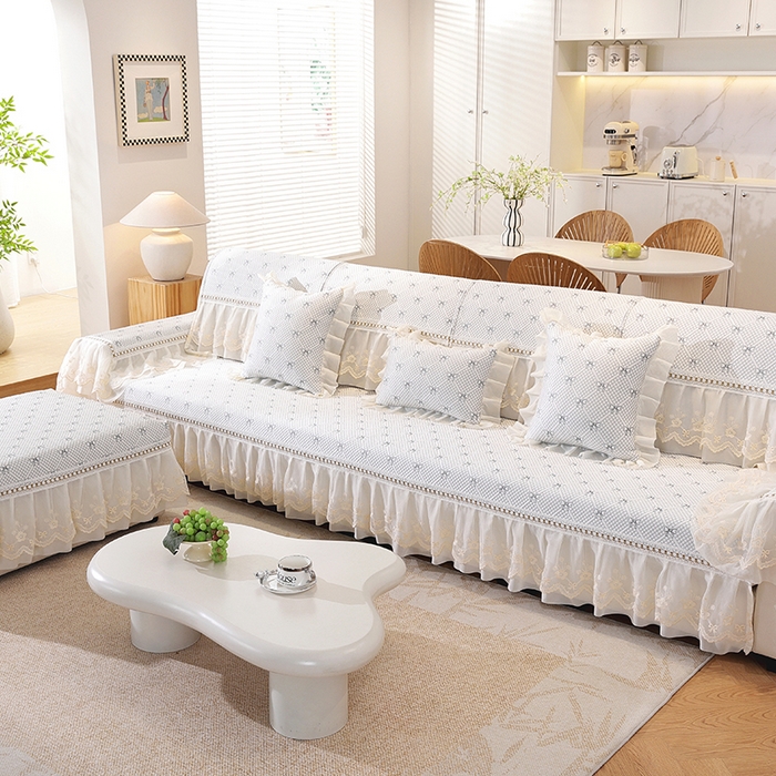 91家纺网 家纺一手货源 找家纺 共鸣沙发垫 2025新款夏凉蝴蝶结沙发直排沙发垫 蝴蝶结浅灰