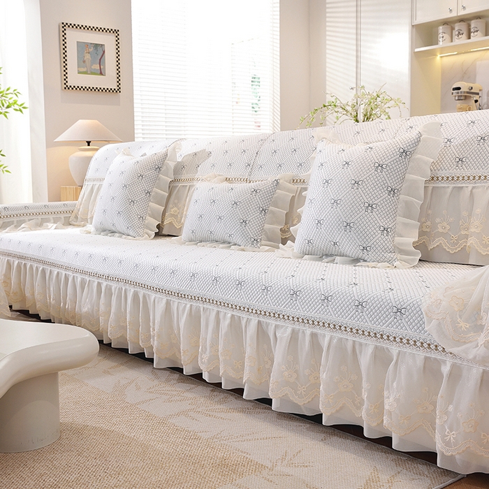 91家纺网 家纺一手货源 找家纺 共鸣沙发垫 2025新款夏凉蝴蝶结沙发直排沙发垫 蝴蝶结浅灰