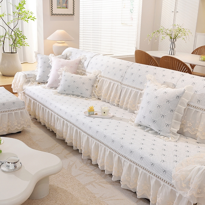 91家纺网 家纺一手货源 找家纺 共鸣沙发垫 2025新款夏凉蝴蝶结沙发直排沙发垫 蝴蝶结浅灰