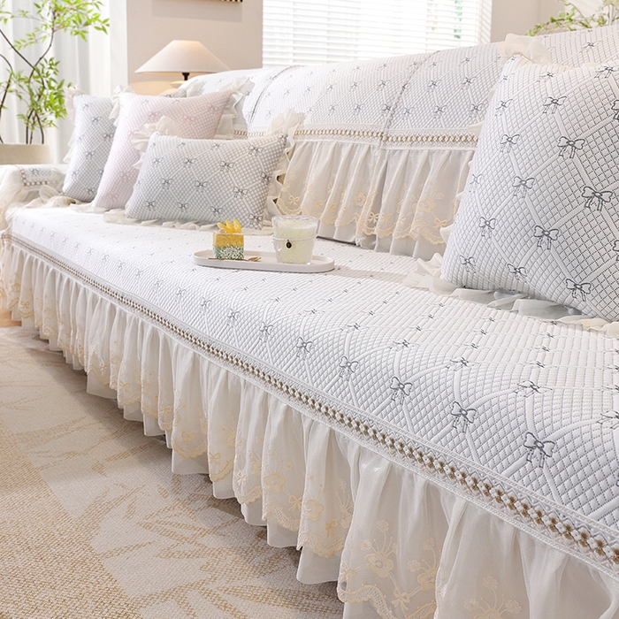 91家纺网 家纺一手货源 找家纺 共鸣沙发垫 2025新款夏凉蝴蝶结沙发直排沙发垫 蝴蝶结浅灰