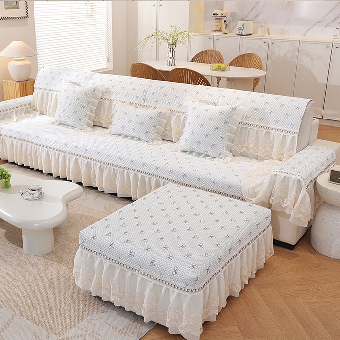 91家纺网 家纺一手货源 找家纺 共鸣沙发垫 2025新款夏凉蝴蝶结沙发直排沙发垫 蝴蝶结浅蓝