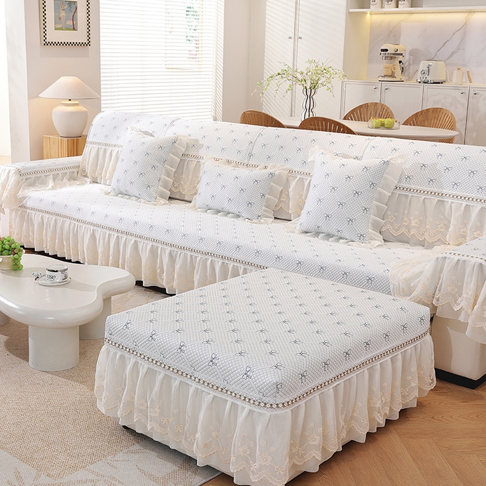 91家纺网 家纺一手货源 找家纺 共鸣沙发垫 2025新款夏凉蝴蝶结沙发直排沙发垫 蝴蝶结浅蓝