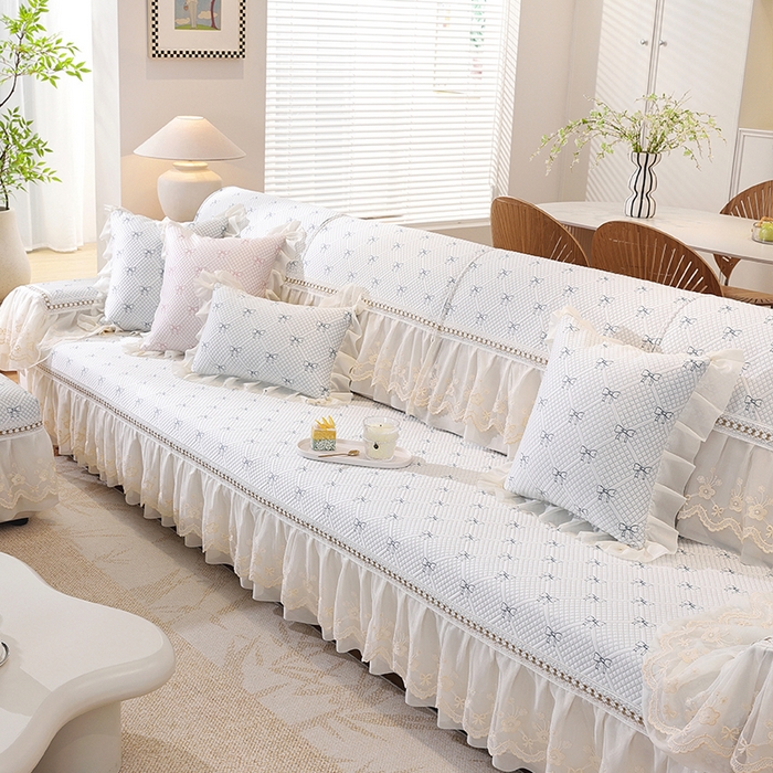 91家纺网 家纺一手货源 找家纺 共鸣沙发垫 2025新款夏凉蝴蝶结沙发直排沙发垫 蝴蝶结浅蓝