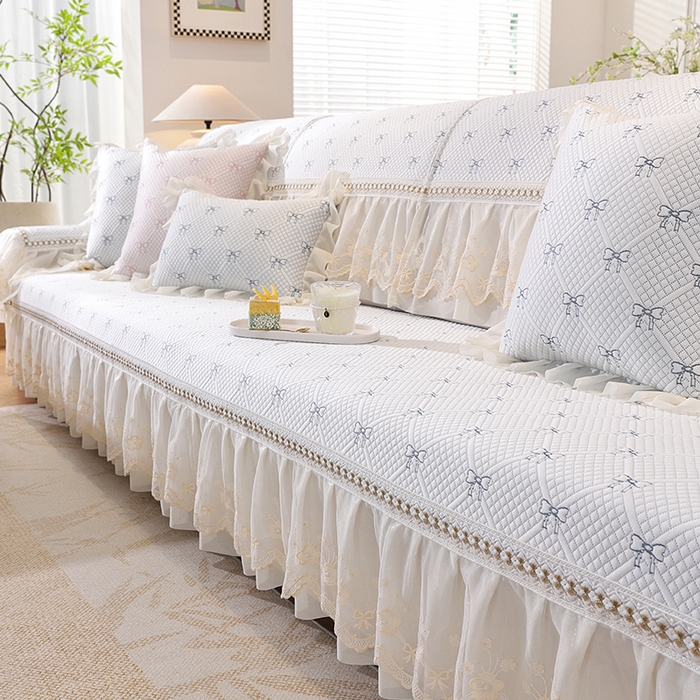 91家纺网 家纺一手货源 找家纺 共鸣沙发垫 2025新款夏凉蝴蝶结沙发直排沙发垫 蝴蝶结浅蓝