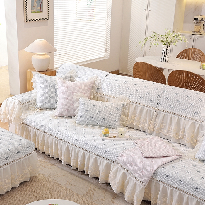 91家纺网 家纺一手货源 找家纺 共鸣沙发垫 2025新款夏凉蝴蝶结沙发直排沙发垫 蝴蝶结浅蓝