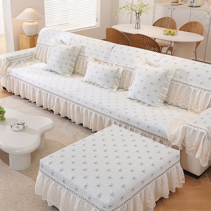 91家纺网 家纺一手货源 找家纺 共鸣沙发垫 2025新款夏凉蝴蝶结沙发直排沙发垫 蝴蝶结浅绿