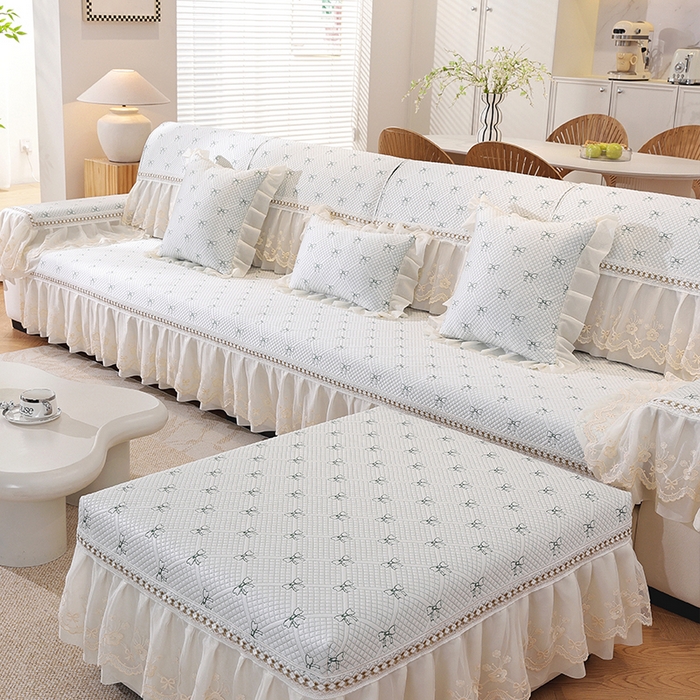 91家纺网 家纺一手货源 找家纺 共鸣沙发垫 2025新款夏凉蝴蝶结沙发直排沙发垫 蝴蝶结浅绿