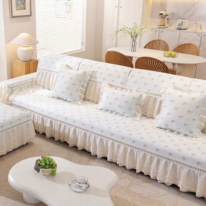 91家纺网 家纺一手货源 找家纺 共鸣沙发垫 2025新款夏凉蝴蝶结沙发直排沙发垫 蝴蝶结浅绿