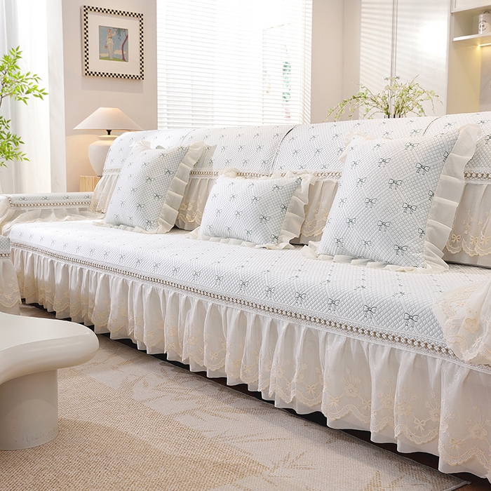 91家纺网 家纺一手货源 找家纺 共鸣沙发垫 2025新款夏凉蝴蝶结沙发直排沙发垫 蝴蝶结浅绿