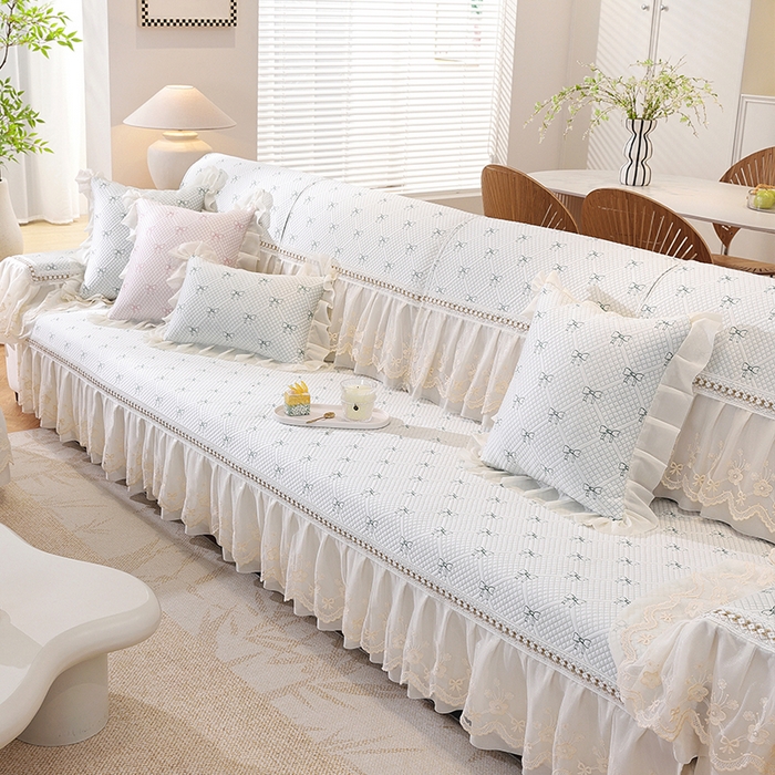 91家纺网 家纺一手货源 找家纺 共鸣沙发垫 2025新款夏凉蝴蝶结沙发直排沙发垫 蝴蝶结浅绿