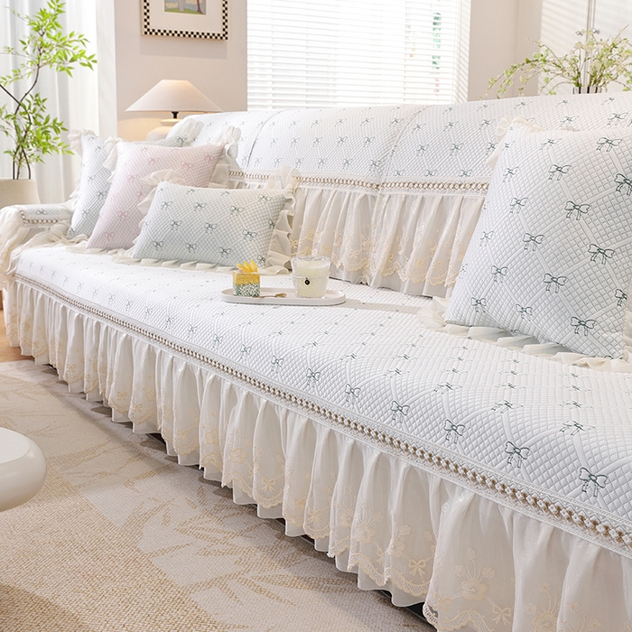 91家纺网 家纺一手货源 找家纺 共鸣沙发垫 2025新款夏凉蝴蝶结沙发直排沙发垫 蝴蝶结浅绿