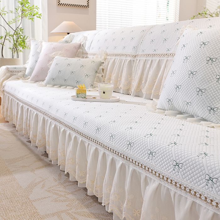 91家纺网 家纺一手货源 找家纺 共鸣沙发垫 2025新款夏凉蝴蝶结沙发直排沙发垫 蝴蝶结浅绿