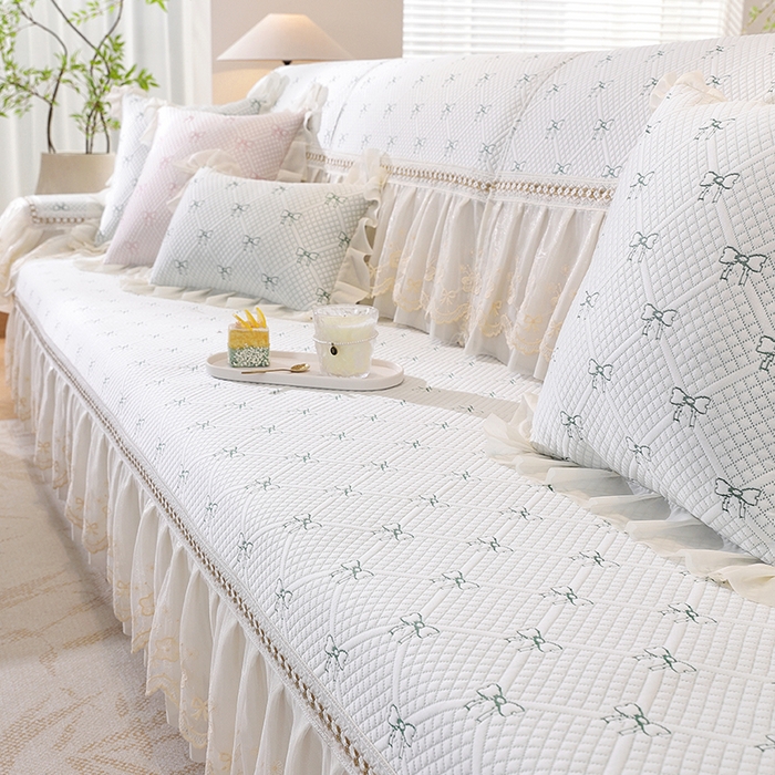 91家纺网 家纺一手货源 找家纺 共鸣沙发垫 2025新款夏凉蝴蝶结沙发直排沙发垫 蝴蝶结浅绿