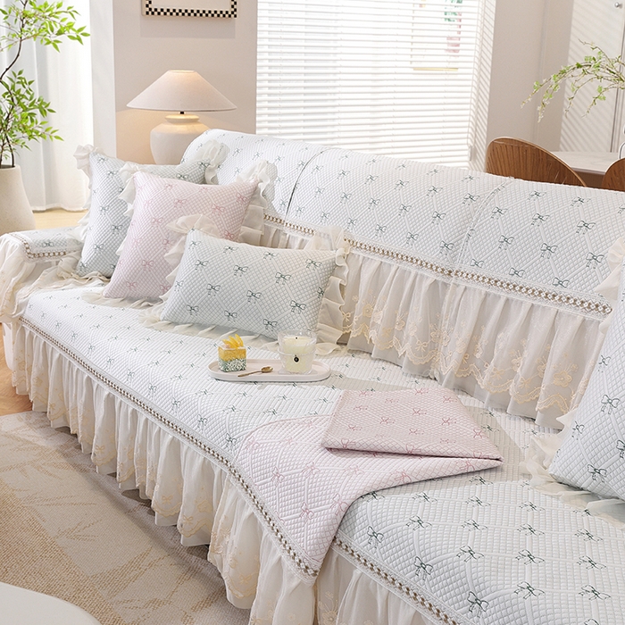 91家纺网 家纺一手货源 找家纺 共鸣沙发垫 2025新款夏凉蝴蝶结沙发直排沙发垫 蝴蝶结浅绿