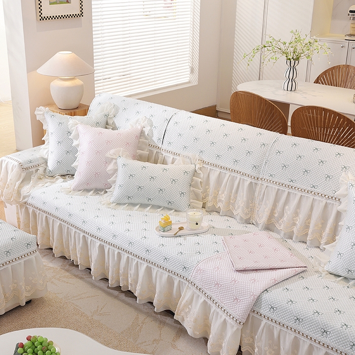 91家纺网 家纺一手货源 找家纺 共鸣沙发垫 2025新款夏凉蝴蝶结沙发直排沙发垫 蝴蝶结浅绿