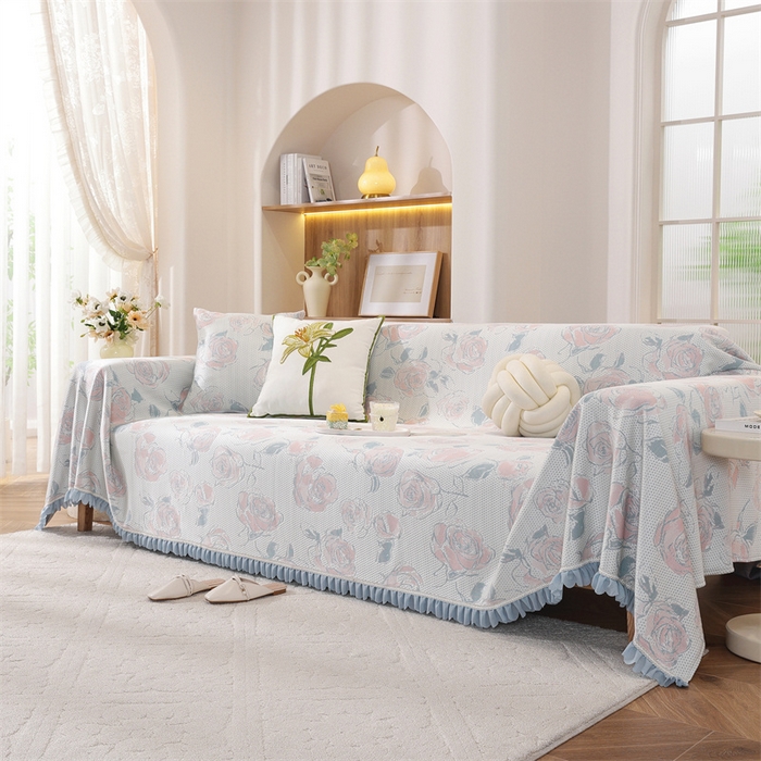 91家纺网 家纺一手货源 找家纺 共鸣沙发垫 2025新款夏季凉感沙发巾 凉感红花