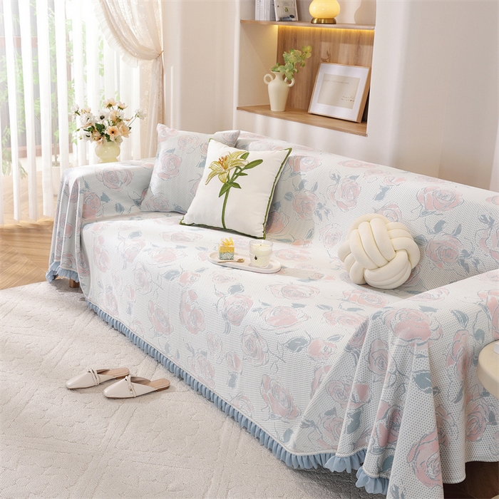 91家纺网 家纺一手货源 找家纺 共鸣沙发垫 2025新款夏季凉感沙发巾 凉感红花