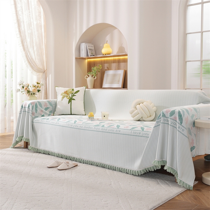 91家纺网 家纺一手货源 找家纺 共鸣沙发垫 2025新款夏季凉感沙发巾 凉感绿叶