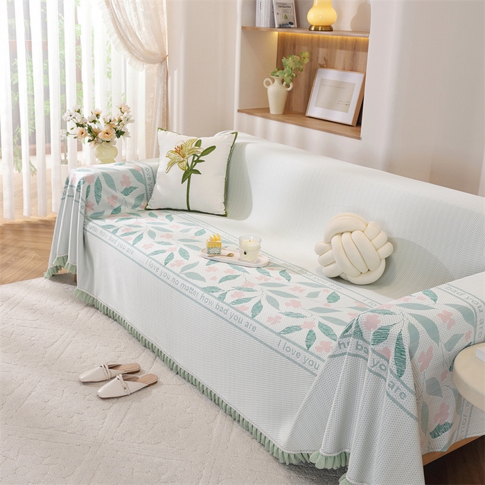 91家纺网 家纺一手货源 找家纺 共鸣沙发垫 2025新款夏季凉感沙发巾 凉感绿叶