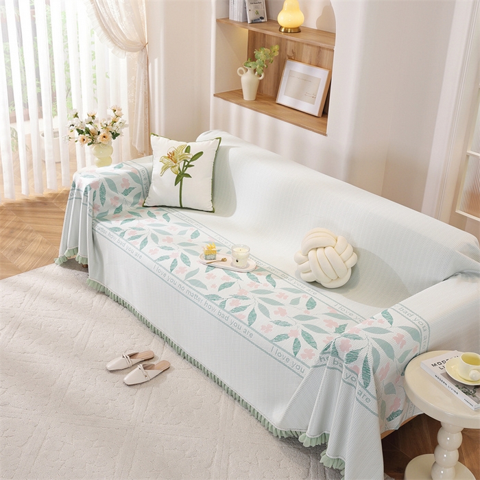 91家纺网 家纺一手货源 找家纺 共鸣沙发垫 2025新款夏季凉感沙发巾 凉感绿叶