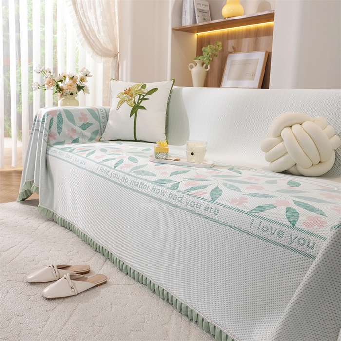 91家纺网 家纺一手货源 找家纺 共鸣沙发垫 2025新款夏季凉感沙发巾 凉感绿叶