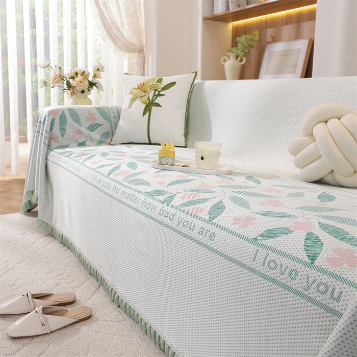 91家纺网 家纺一手货源 找家纺 共鸣沙发垫 2025新款夏季凉感沙发巾 凉感绿叶