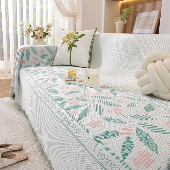 91家纺网 家纺一手货源 找家纺 共鸣沙发垫 2025新款夏季凉感沙发巾 凉感绿叶