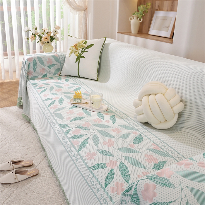 91家纺网 家纺一手货源 找家纺 共鸣沙发垫 2025新款夏季凉感沙发巾 凉感绿叶