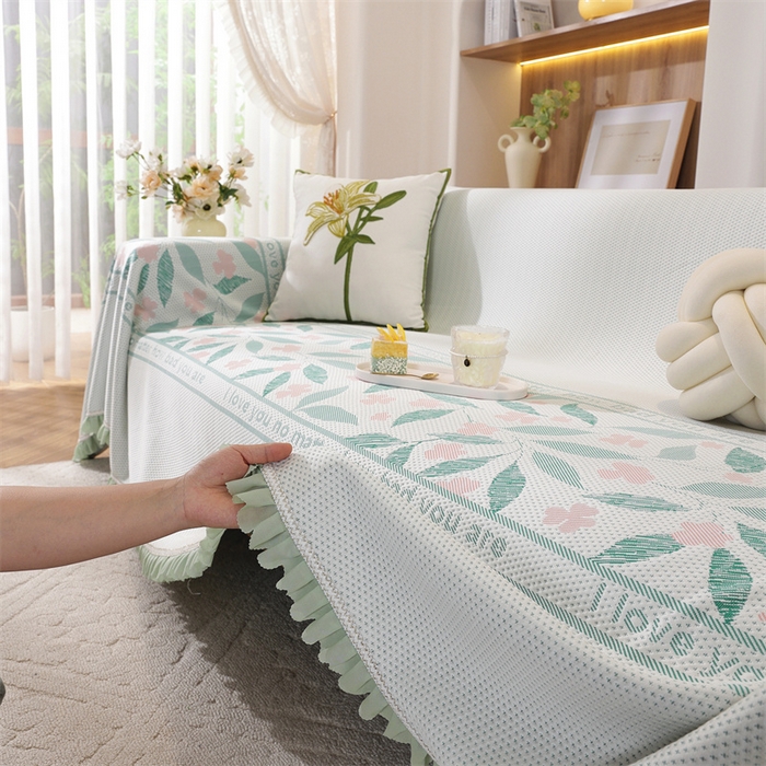 91家纺网 家纺一手货源 找家纺 共鸣沙发垫 2025新款夏季凉感沙发巾 凉感绿叶