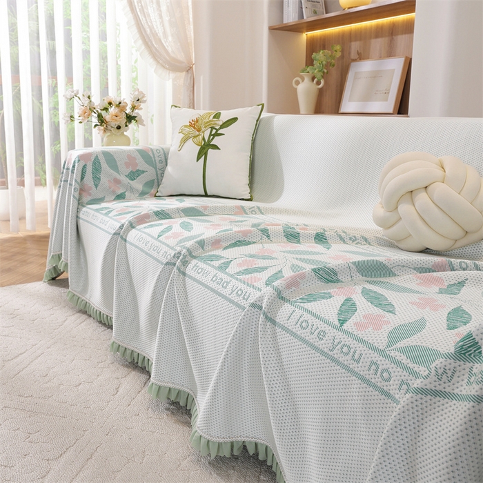 91家纺网 家纺一手货源 找家纺 共鸣沙发垫 2025新款夏季凉感沙发巾 凉感绿叶