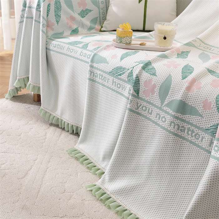 91家纺网 家纺一手货源 找家纺 共鸣沙发垫 2025新款夏季凉感沙发巾 凉感绿叶