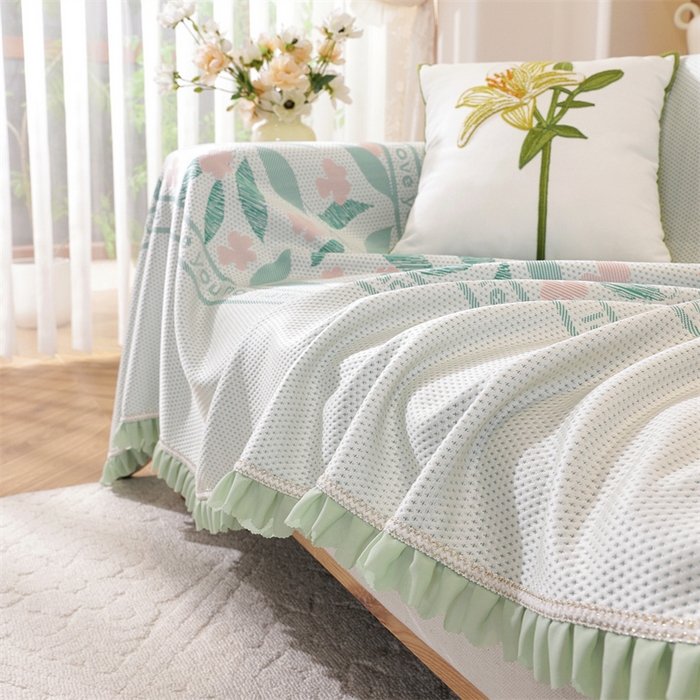 91家纺网 家纺一手货源 找家纺 共鸣沙发垫 2025新款夏季凉感沙发巾 凉感绿叶