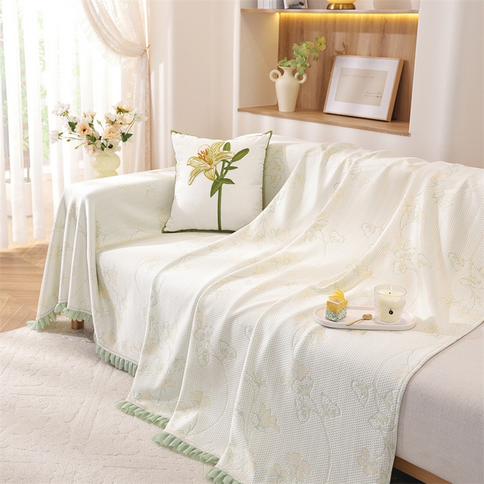 91家纺网 家纺一手货源 找家纺 共鸣沙发垫 2025新款夏季凉感沙发巾 凉感蔓枝