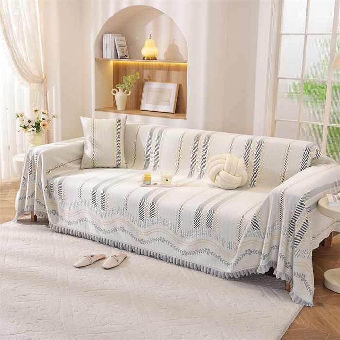 91家纺网 家纺一手货源 找家纺 共鸣沙发垫 2025新款夏季凉感沙发巾 凉感条纹