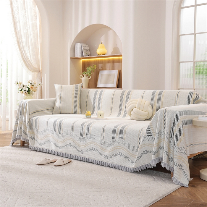 91家纺网 家纺一手货源 找家纺 共鸣沙发垫 2025新款夏季凉感沙发巾 凉感条纹